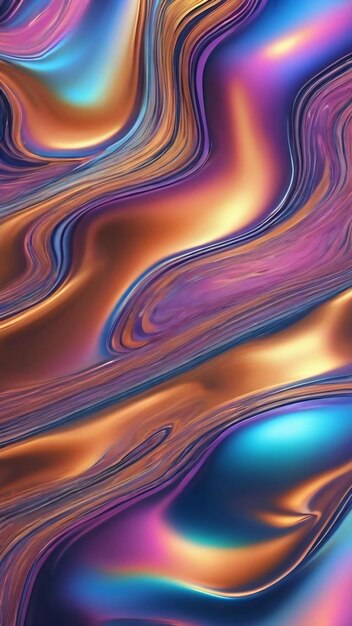 Superfície de cromo líquido com reflexão holográfica de gradiente pastel fundo abstrato