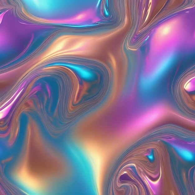 Superfície de cromo líquido com reflexão holográfica de gradiente pastel fundo abstrato