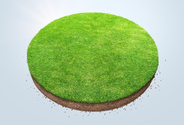 Superfície de grama verde e solo com fatia de terra flutuante Textura do solo e textura de grama de terra voadora