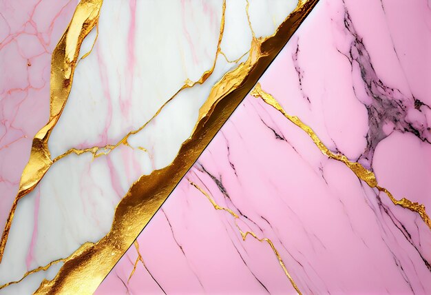 Superfície de mármore rosa e dourado com detalhes dourados no estilo de abstração IA gerativa
