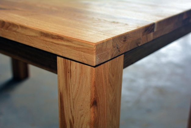 Superfície de móveis de madeira Madeira natural fundo de foto de vista próxima Mesa e pernas de madeira maciça Conceito de fabricação de produção de móveis ecológicos