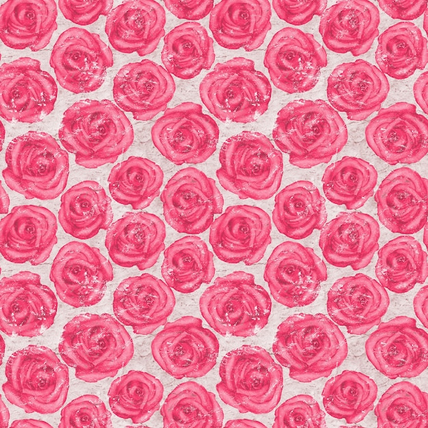 Superfície de papel velha com aquarela sem costura desenhada à mão padrão de rosas cor de rosa