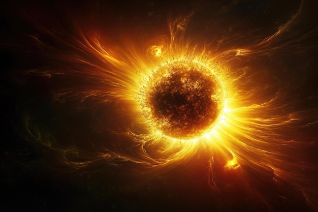 Superfície do sol com proeminências radiação solar Generative AI