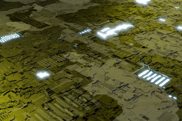 Superficie con elementos brillantes de neón que es patrón de esquema geométrico abstracto y futurista