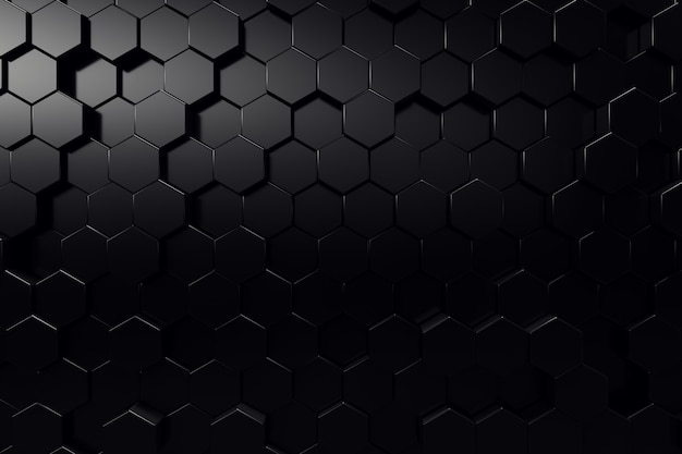 Superficie geométrica abstracta. Fondo negro hexagonal. Renderizado 3D