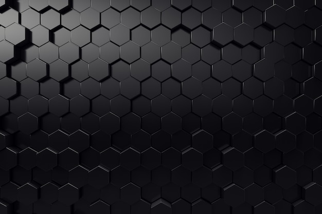 Superficie geométrica abstracta. Hexagonal negro. Renderizado 3D
