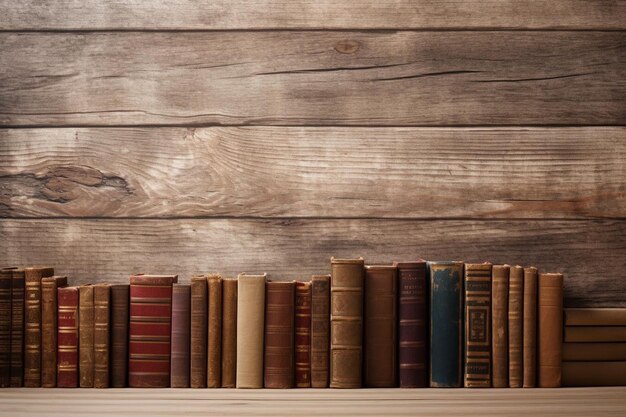 Superficie de madera con libros.