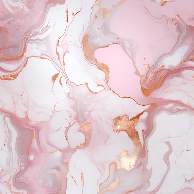 Foto superficie de mármol con un efecto de pintura rosada y dorada generativo ai