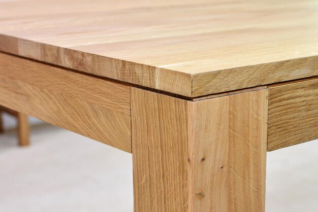 Foto superficie de mesa de comedor de madera mobiliario de madera natural de cerca