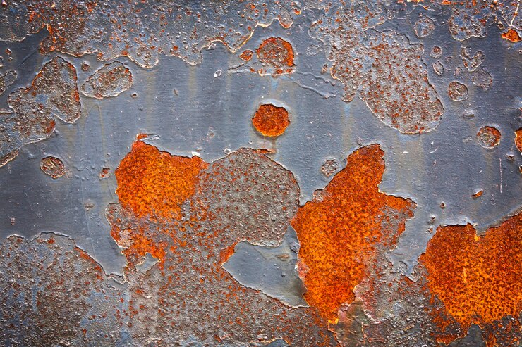 Foto superficie de metal viejo con pintura agrietada.