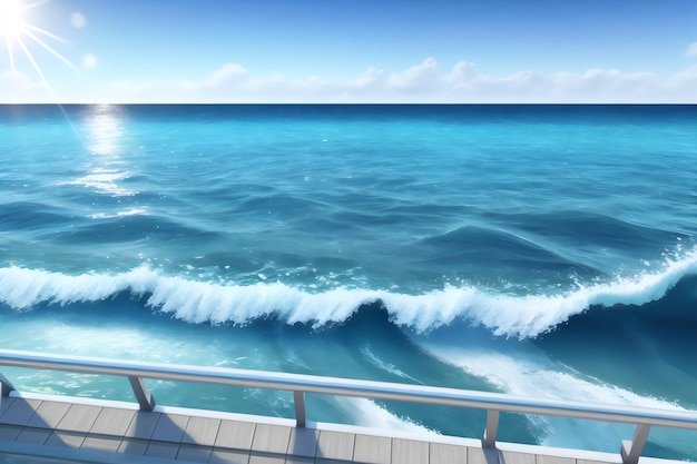 la superficie de las ondas de agua golpea la representación 3d del fondo del agua de la luz del sol