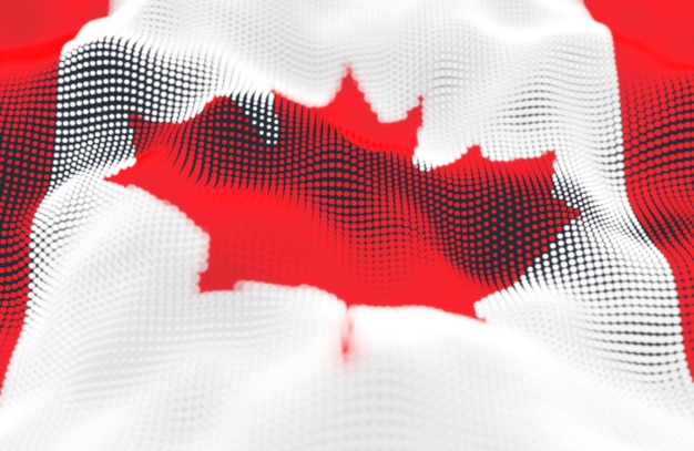Superfície ondulada de partículas brilhantes abstratas com textura de bandeira canadense