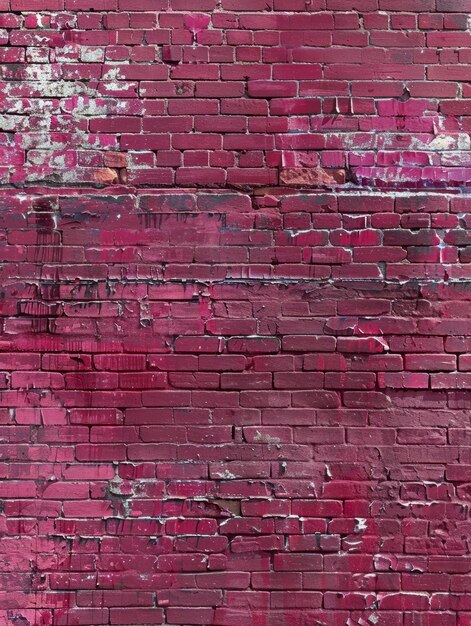 Una superficie de pared de ladrillo borgoña texturizada que exhibe extensas grietas, astillas y peladuras que crean una estética urbana arenosa y desgastada
