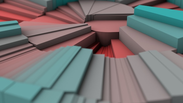 Superfície quebrada vermelha e verde, close-up. Ilustração abstrata, renderização 3d.