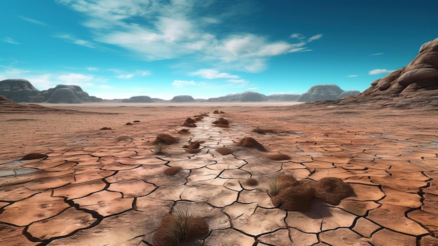 Superfície seca em um deserto com infinita Sky Blue Generative AI