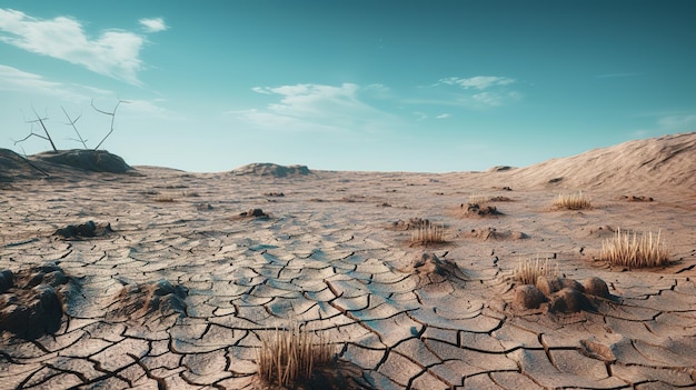 Superfície seca em um deserto com infinita sky blue generative ai