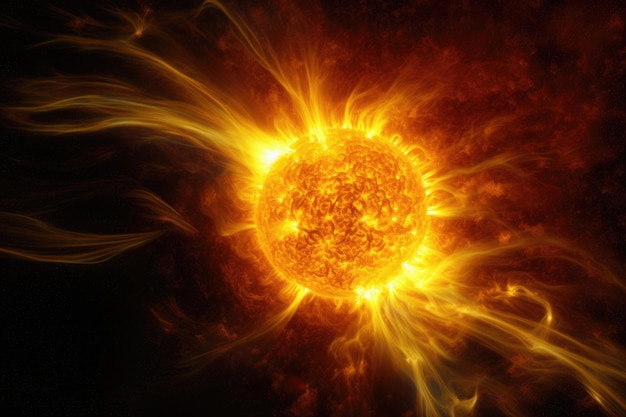 Superficie del sol con prominencias radiación solar IA generativa