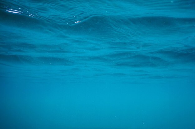 Foto superficie submarina azul y fondo de rayos solares subacuáticos ondulados