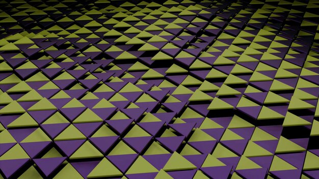 La superficie de triángulos multicolores se mueve en ondas diseñan un campo virtual con triángulos oscilantes en
