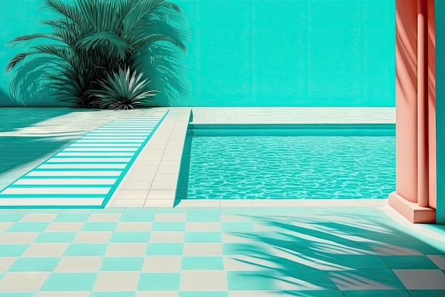 Superfície vazia ao lado da piscina com piscina de hotel de viagens de verão ai generative