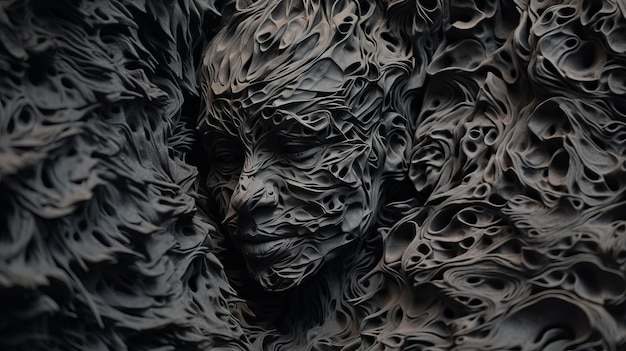 Foto superfícies erodadas arte de cabeça 3d com retratos de neopreno intensos