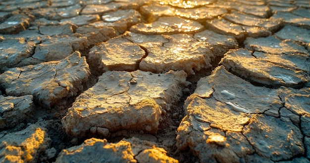 Superficies secas agrietadas en vastas tierras abiertas bajo el sol abrasador imagen de escasez de agua.