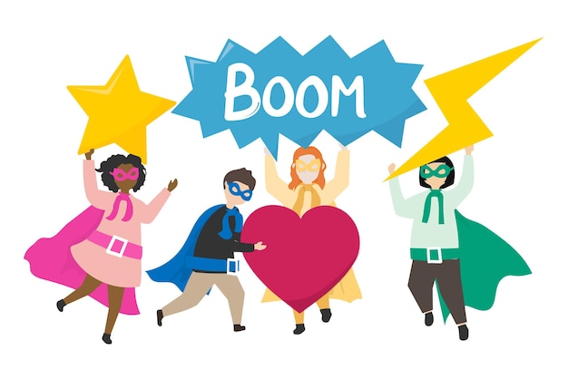Superhelden-Kinder png-Illustration durchsichtiger Hintergrund