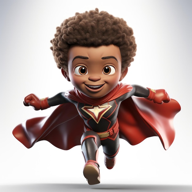 Superhelden-Kostüm mit Afro-Jungen 3D-Rendering