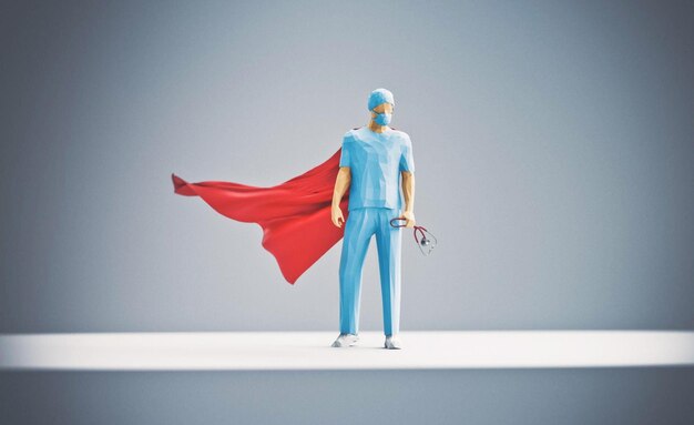 superhéroe, concepto médico, 3d, render