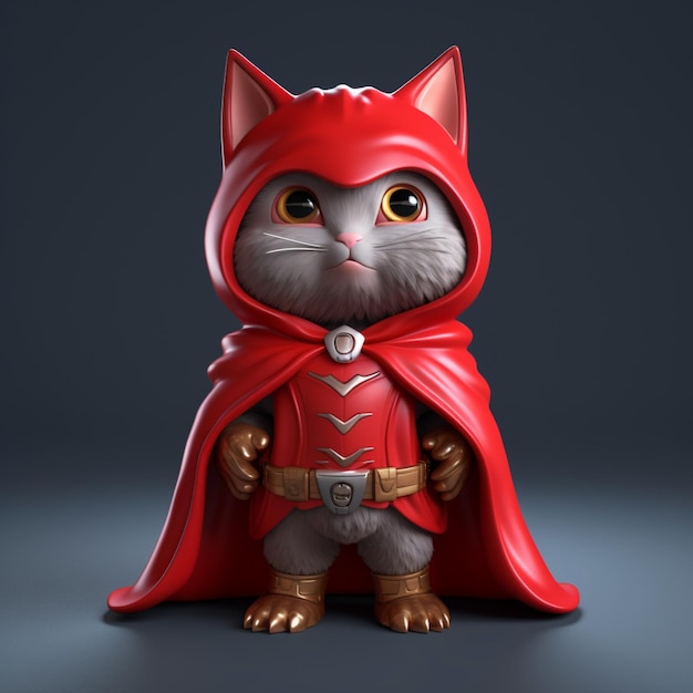 superhéroe gato gris en traje rojo modelo 3d