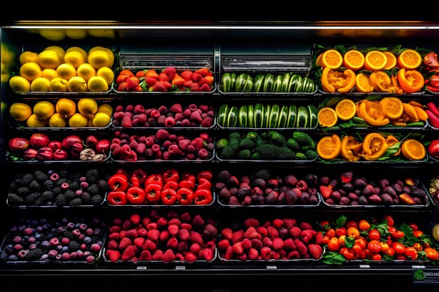 Foto supermarktgemüse mit verschiedenen obst- und gemüsearten neurales netzwerk ai generiert