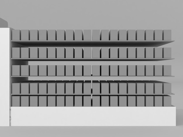 Supermarktregale mit Produkten 3D-Darstellung