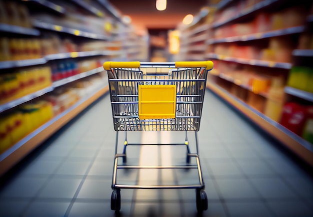 Supermercado Supermercado Carro de la compra Fondo borroso Imagen generada por IA