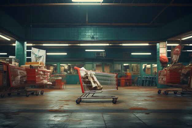 Foto supermercado vacío con carrito de compras