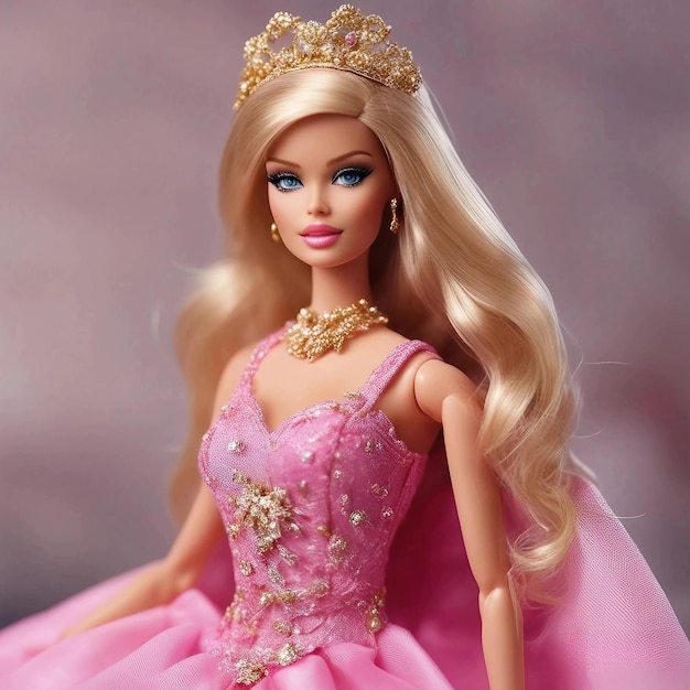 Supermodelo Barbie em vestido rosa