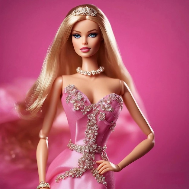 La supermodelo Barbie con el vestido rosa