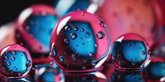 Supernahe Makroaufnahme von Luftblasen in einer Marmorglaskugel, die sich im transparenten Blaugrün widerspiegelt