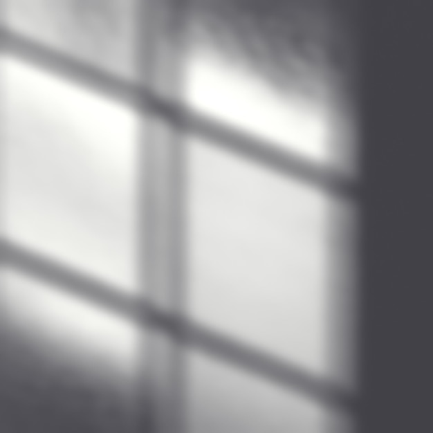 Superposición de efecto de sombra de ventana Reflejo borroso de persianas de marco de ventana en pared blanca vacía