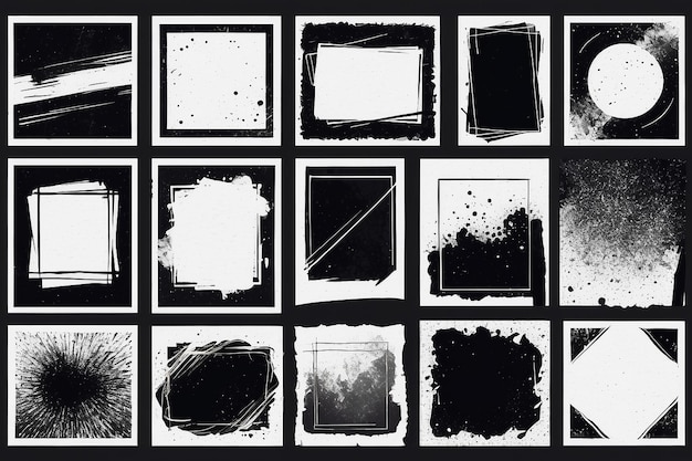 Superposición de grunge vectorial Con marco abstracto dibujado a mano Con juego de pinceladas de tinta
