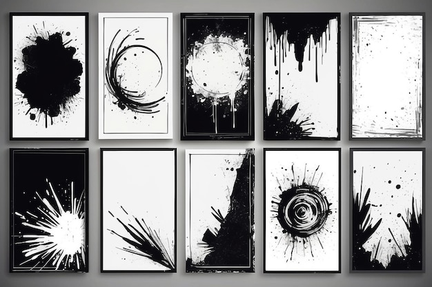 Superposición de grunge vectorial Con marco abstracto dibujado a mano Con juego de pinceladas de tinta