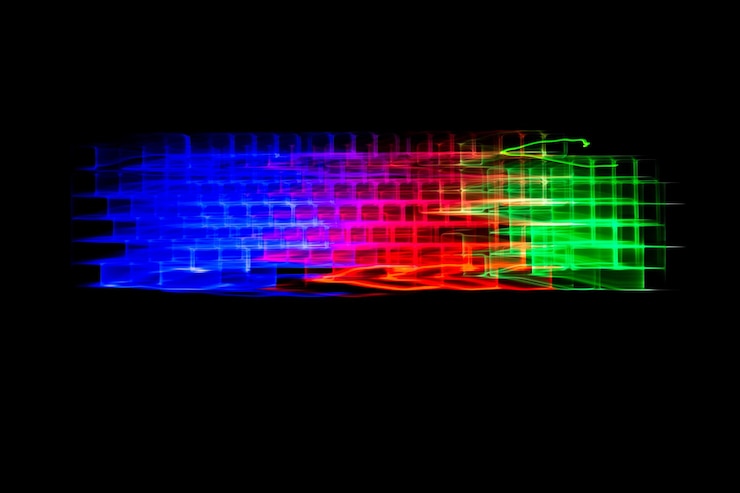 Foto superposición de luces soplando sobre un fondo negro