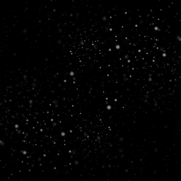 Foto superposición de partículas blancas realista con fondo negro