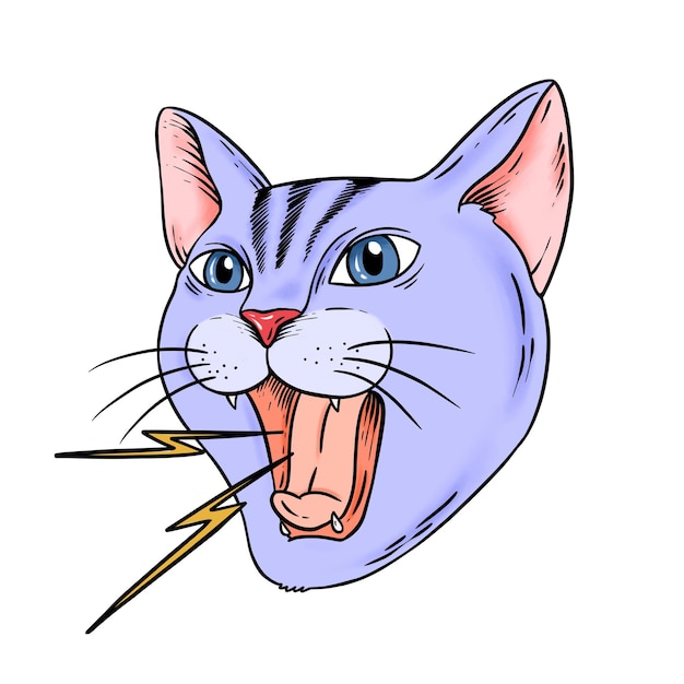 Superposición de pegatinas de gato enojado con un elemento de diseño de borde blanco