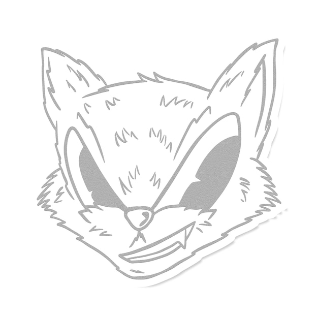 Superposición de pegatinas de zorro astuto gris con un recurso de diseño de borde blanco