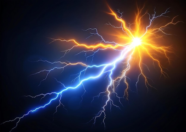 superposición de relámpagos eléctricos brillantes aislados en fondo negro foto abstracta