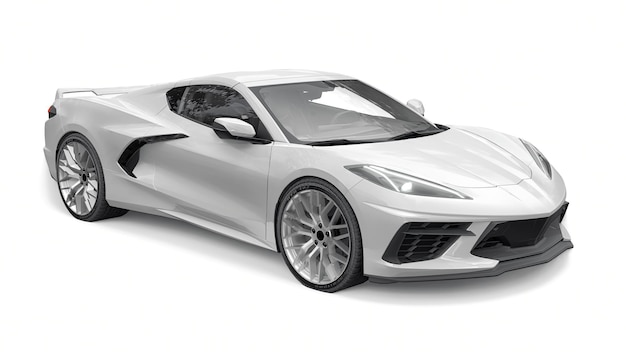 Supersportwagen auf weißem Hintergrund. 3D-Darstellung.