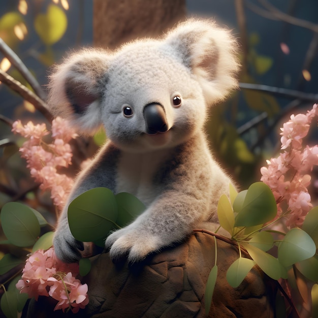 Supersüßer Koalabär mit bunten Blumen