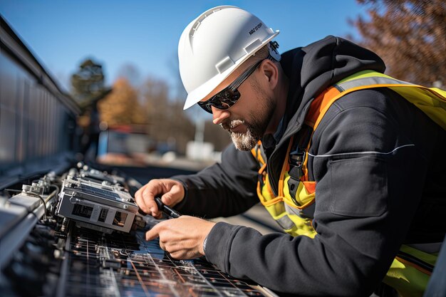 Supervise Sonnenschutz überwacht die Installation von industriellen Solarmodulen generative IA