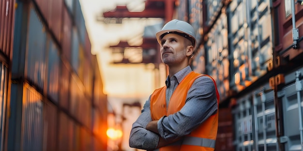 Foto supervisión de las operaciones logísticas para la exportación de contenedores en la industria del comercio mundial concepto gestión logística exportación de contenidores industria del comercio mundial operaciones de la cadena de suministro envío en el extranjero