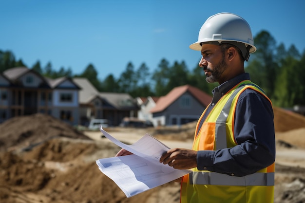 Supervisor de construcción inspeccionando el progreso del proyecto IA generativa